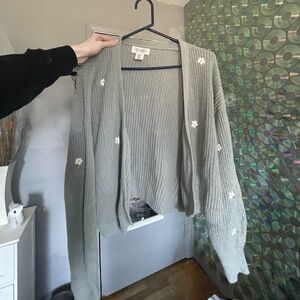 Sage Green Daisy Embroidered Cardigan